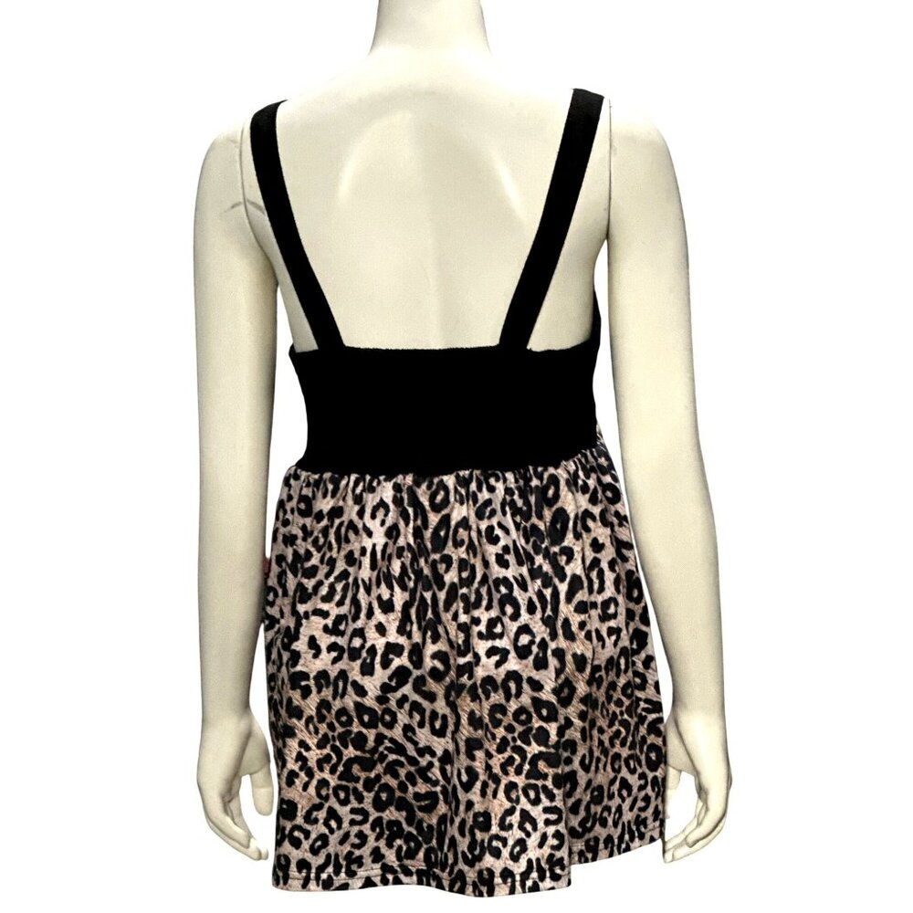 CCC Leopard Print Sleeveless Tank Top Dress With Black Smocked Bodice Straps Med - Picture 3 of 6